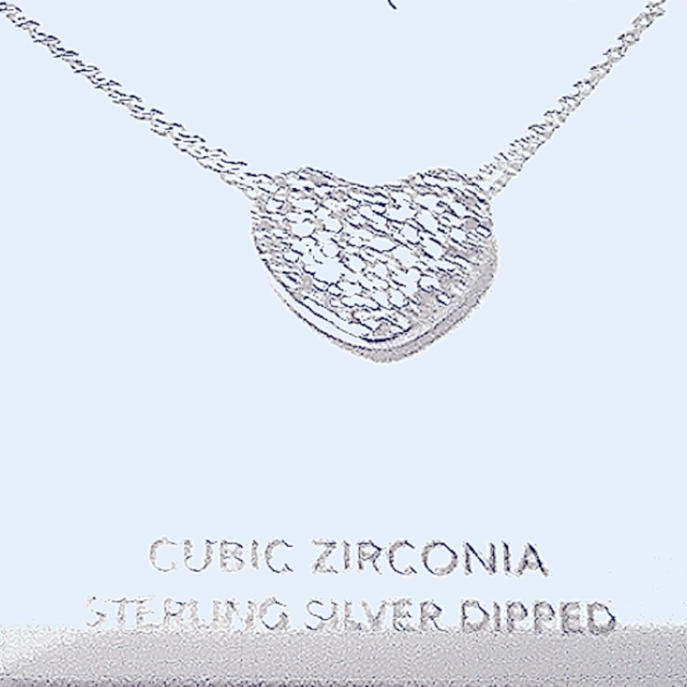 Silver CZ Heart Pendant Necklace Embellished Crystals18"-22"chain NWT